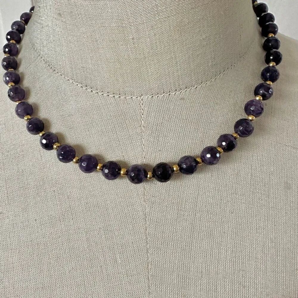 Stauer Faceted Amethyst Beaded Necklace with Gold Accents